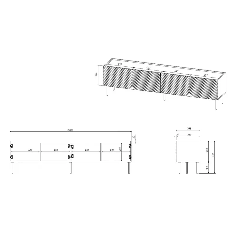 4D RTV spintelė ONDA 200x40x35-54 juodas (pastatoma arba montuojama ant sienos)