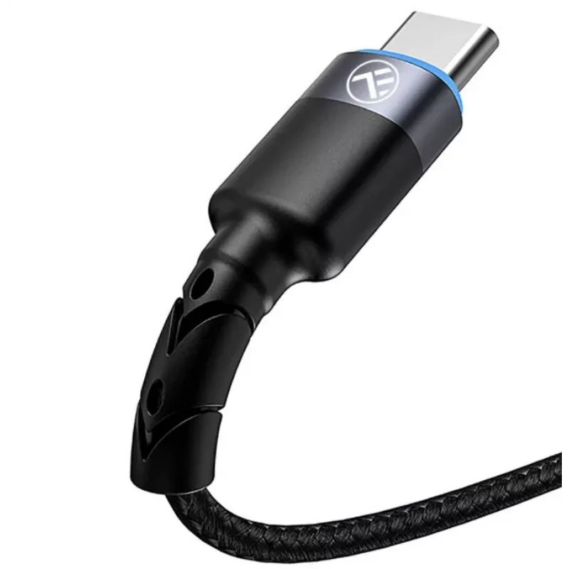 Duomenų kabelis Tellur USB į Type-C LED nailoninis pintas 1,2 m juodas