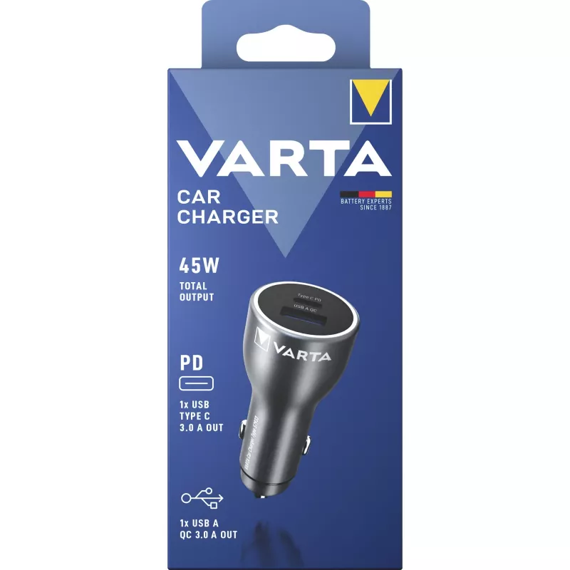 Automobilinis kroviklis Varta 57933101111, 45 W bendra galia, 1× USB-A, 1× USB-C