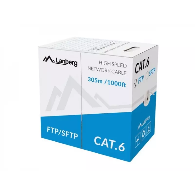LANBERG tinklo kabelis Cat6 U/UTP LCU6-11CU-0305-S, 305 m, 23 AWG, pilkas, HDPE apvalkalas