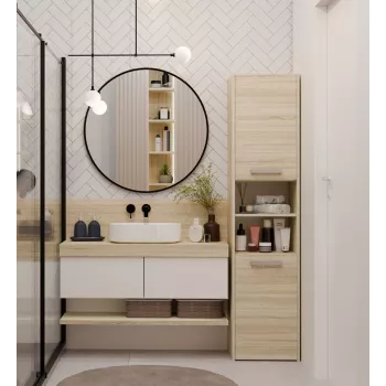 Vonios spintelė top e shop S40 SONOMA — Ąžuolo spalvos rėmas, laisvai pastatoma, 6 lentynos, 400×300×1700 mm