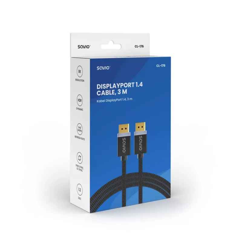 SAVIO DISPLAYPORT (V) - DISPLAYPORT (V) KABELIS, V1.4, 3 m, CL-176