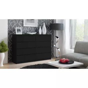 Komoda top e shop M8 140 CZERŃ — 8 stalčiai, medžio drožlių plokštė, 1380×400×970 mm, juoda