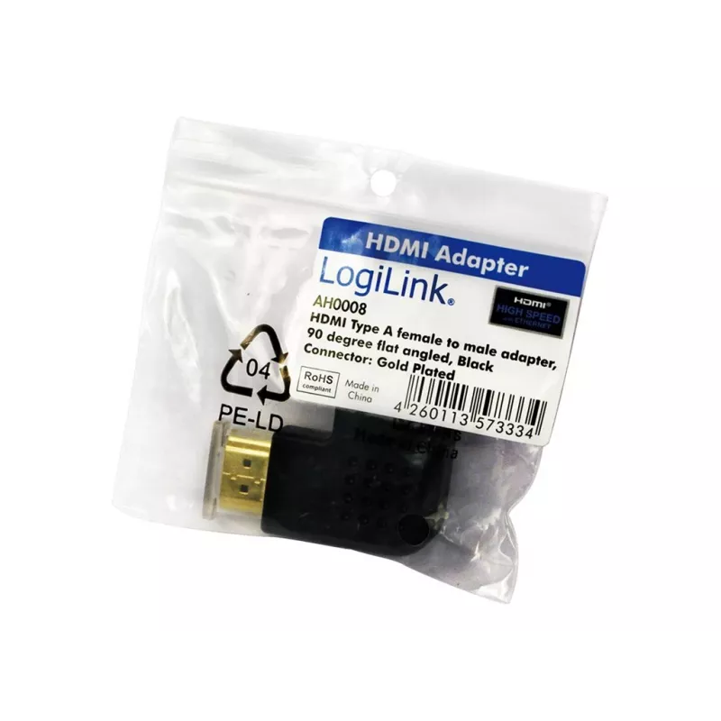 HDMI lyties keitiklio adapteris LOGILINK AH0008 — HDMI į HDMI, juodas, paauksuoti kontaktai