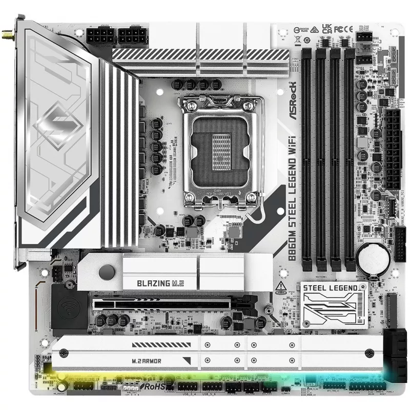 Motininė plokštė ASRock B860M Steel Legend WiFi — Intel B860, LGA 1851, micro‑ATX, DDR5, 4 DIMM, Wi‑Fi 6E, 2.5GbE