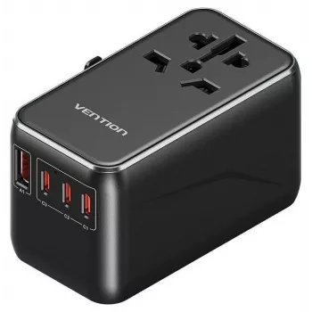 Įkroviklis Vention FJGB0 100 W GaN su 3× USB-C ir 1× USB-A, juodas