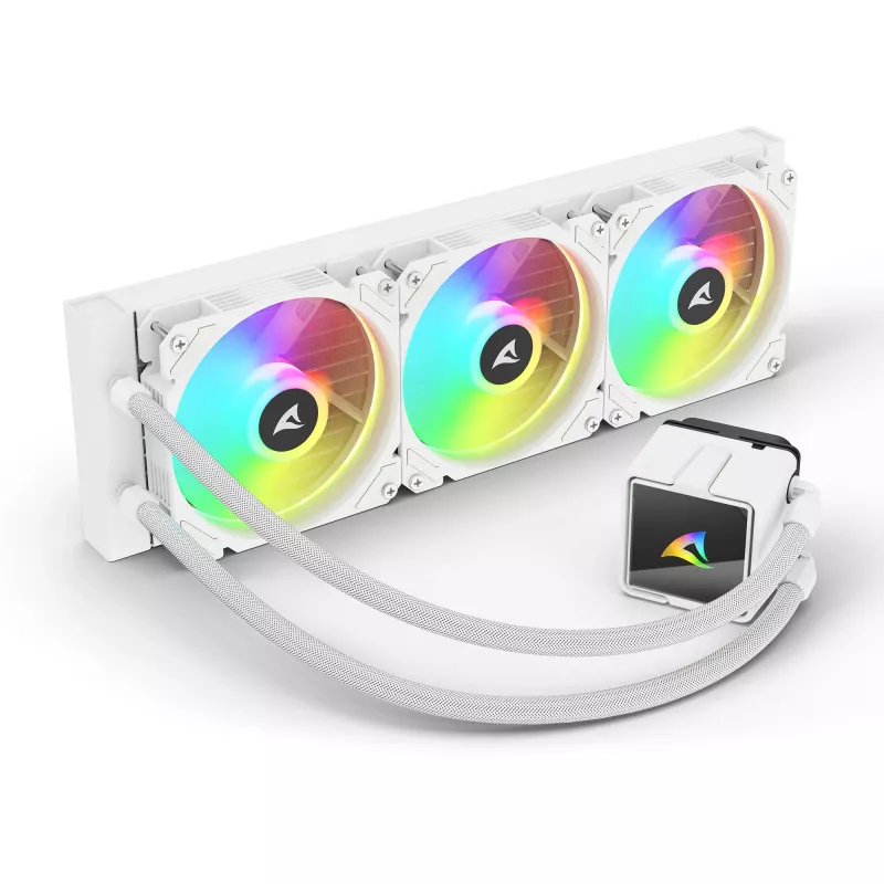 „Viskas viename“ procesoriaus vandens aušintuvas Sharkoon S60 ARGB White su 360 mm radiatoriumi