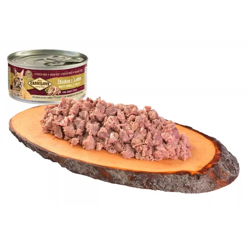Šlapias kačių maistas CARNILOVE Moist Chicken & Lamb skardinėje 100 g, be grūdų, suaugusioms, be cukraus