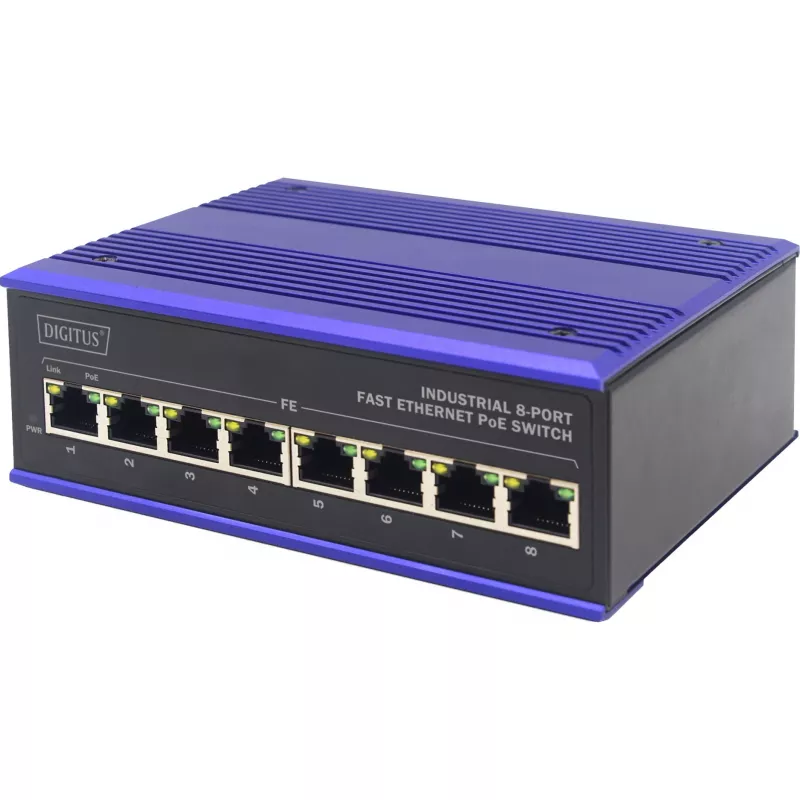 ASSMANN Electronic DN-650108 tinklo jungiklis Fast Ethernet (10/100) Power over Ethernet (PoE) Juoda, Mėlyna