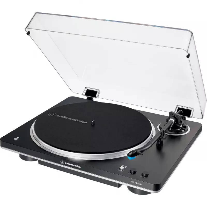 AT-LP70XBTBS, Patefonas juodas/sidabrinis, Integruotas fono išankstinis stiprintuvas, Bluetooth, visiškai automatinis, diržinė pavara