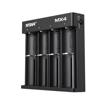 Baterijų įkroviklis XTAR MX4 4 lizdų universalus Li-ion NiMH USB-C, juodas, palaiko 4 baterijas