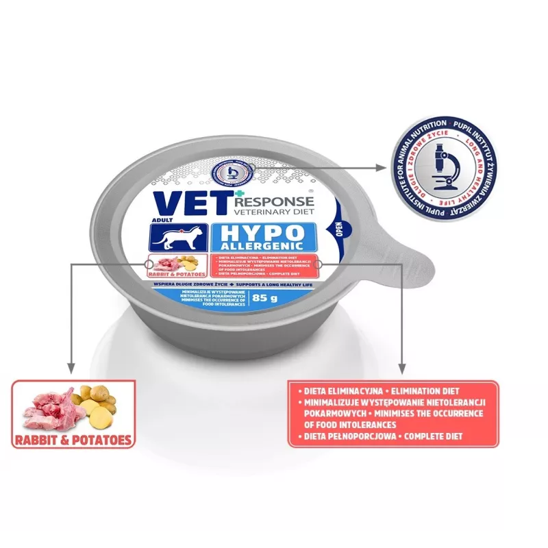 VET RESPONSE Hipoalerginis Triušis - šlapias kačių maistas - 85g