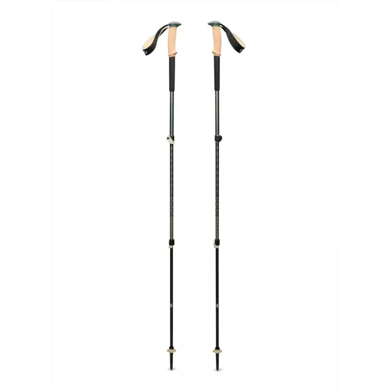 Trekking lazdos Juoda Diamond Trail Cork, reguliuojamos 100–140 cm, aliuminis, kamštinė/EVA rankena, 3 segmentų, žalia/smėlio