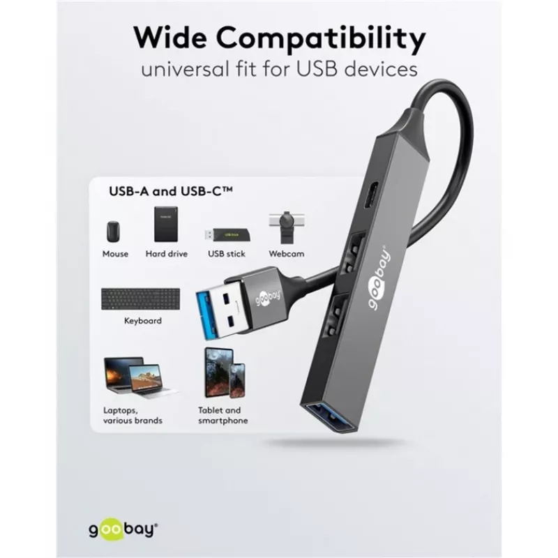 Goobay plonas 4-Port USB-Hub, USB-A auf USB-C™/USB-A, USB 3.2 (74458)