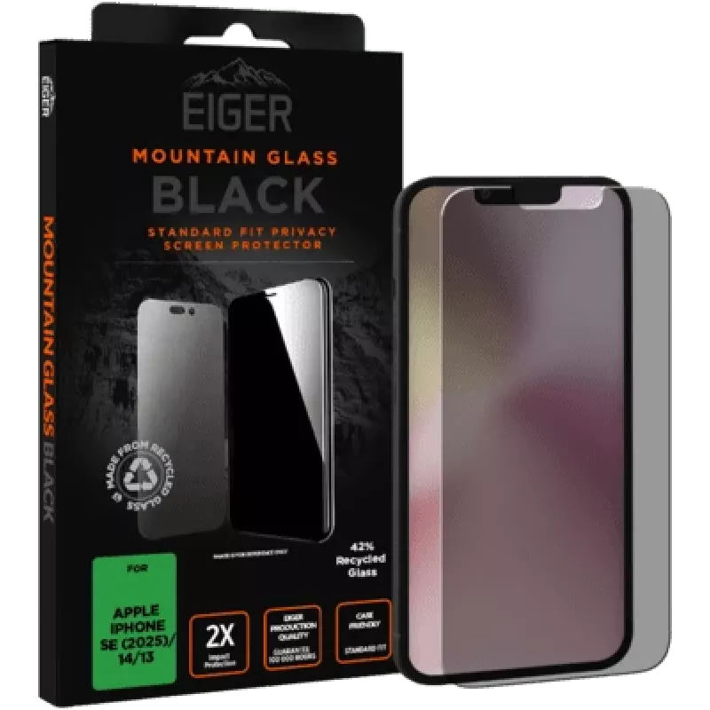 Eiger SP Mountain Juoda privatumo iPhone 16e/14/13/13Pro privatumo ekrano apsauga