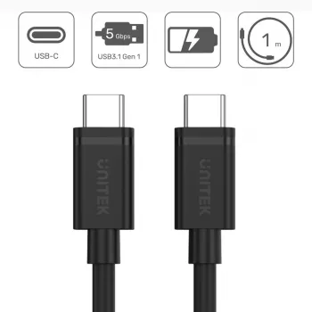 USB laidas UNITEK Y-C477BK USB 3.2 Gen 1 1m USB C Juodas
