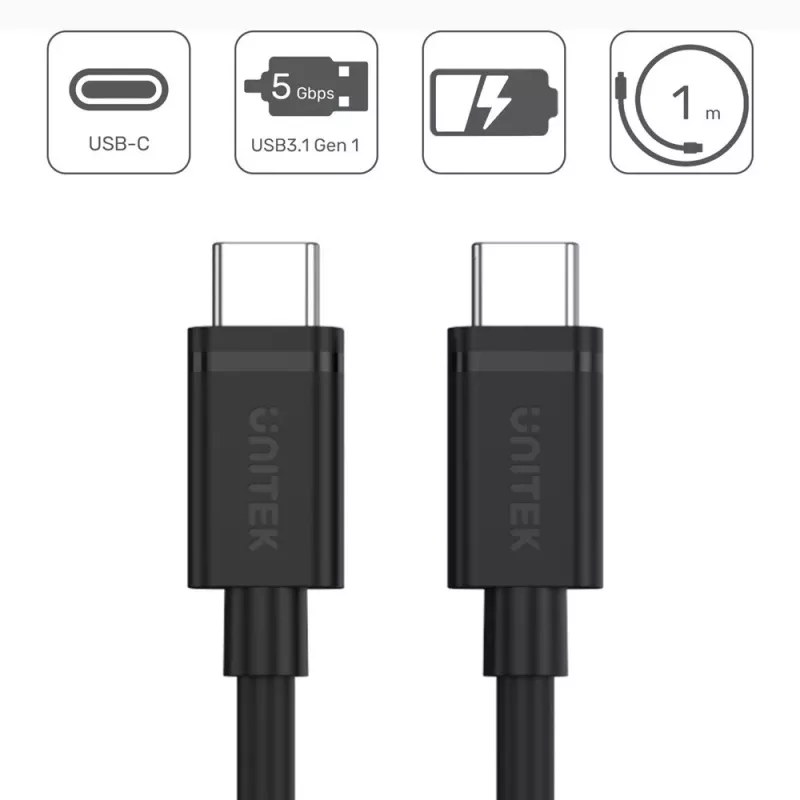 USB laidas UNITEK Y-C477BK USB 3.2 Gen 1 1m USB C Juodas