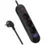 Maitinimo lizdų blokas MACLEAN MCE394 B — 3 lizdai + 3×USB A, 110–240V, 2,1A USB, 2500W, 1,5 m laidas, juodas