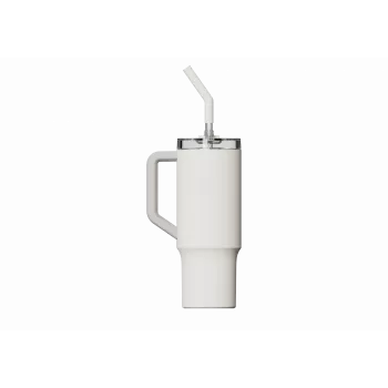 Termo puodelis su šiaudeliu Xiaomi Straw Mug White 1 L — nerūdijančio plieno vidus, sandarus, 240×132×97 mm