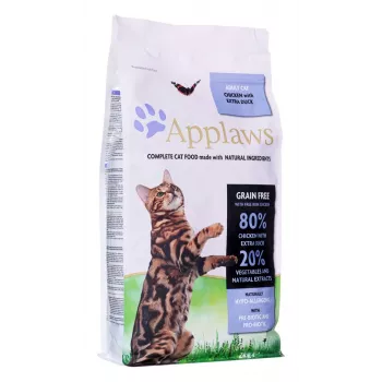 Sausas kačių ėdalas Applaws su vištiena ir antiena 2 kg — grūdų neturintis visavertis ėdalas suaugusioms katėms, 36,5 % baltymų, 16 % riebalų