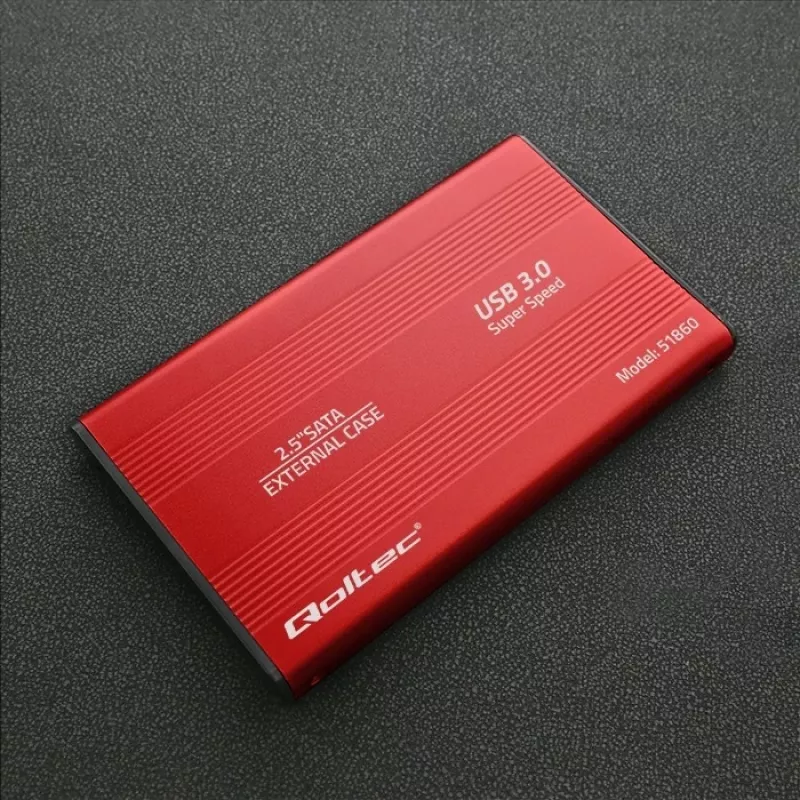 HDD/SSD dėklas QOLTEC 51860 2,5 colio SATA III diskams, USB Type-A, 5 Gbit/s, aliuminis, raudonas