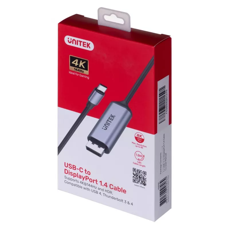 UNITEK USB-C adapteris, DisplayPort 1.4, 8K@60Hz, 1,8 m, V1423C