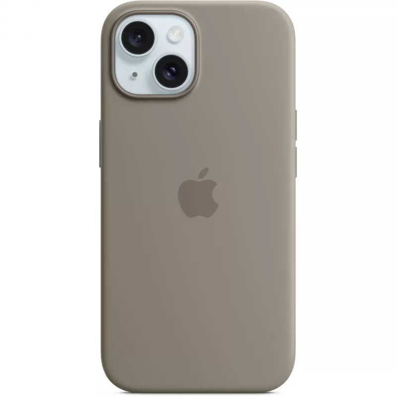 Silikoninis dėklas su „MagSafe“, skirtas „iPhone 15“ – molio spalvos