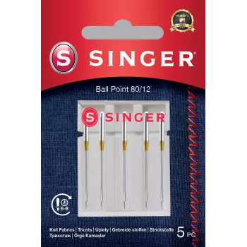 SINGER siuvimo mašinos adata 80/12 (modelis 250054303) mezginiams, rutuliniu galiuku