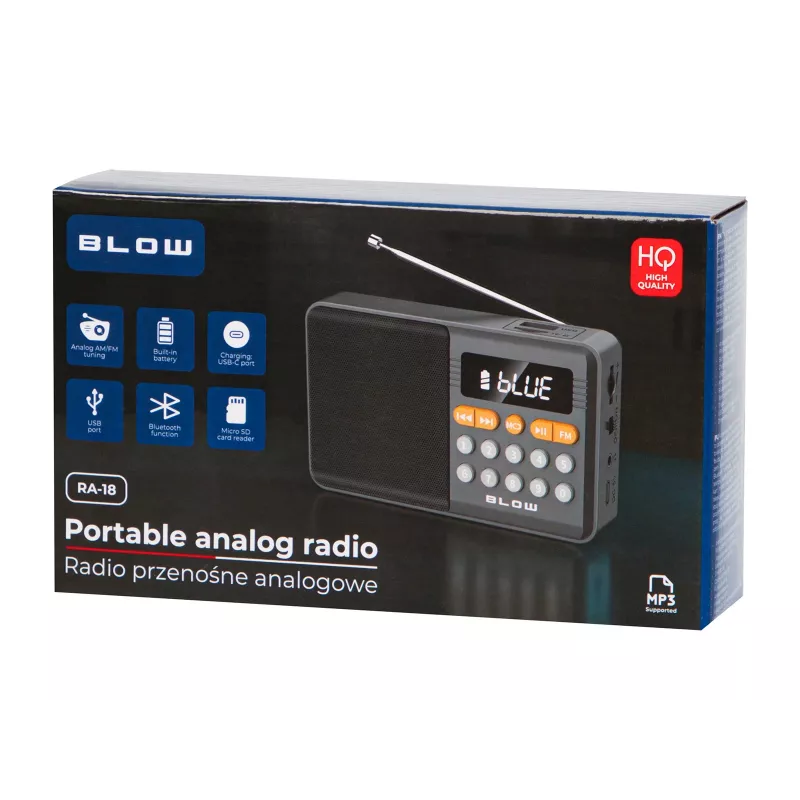 Nešiojamasis analoginis AM/FM Bluetooth radijas BLOW RA18 su FM imtuvu ir Bluetooth ryšiu