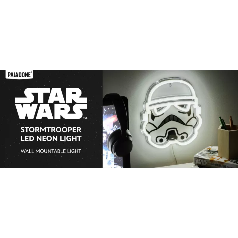 Prie sienos montuojamas LED neoninis šviestuvas Paladone Stormtrooper modelis PP14595SWVN, dekoratyvinis „Žvaigždžių karų“ apšvietimas