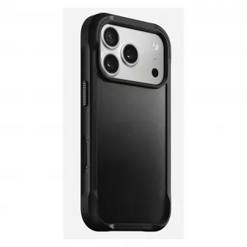 Mobiliojo telefono dėklas Nomad Rugged Leather Case, skirtas Apple iPhone 17 Pro, oda/TPU/PC/aliuminis, tinka 16 cm (6,3 colio) ekranams, juodas
