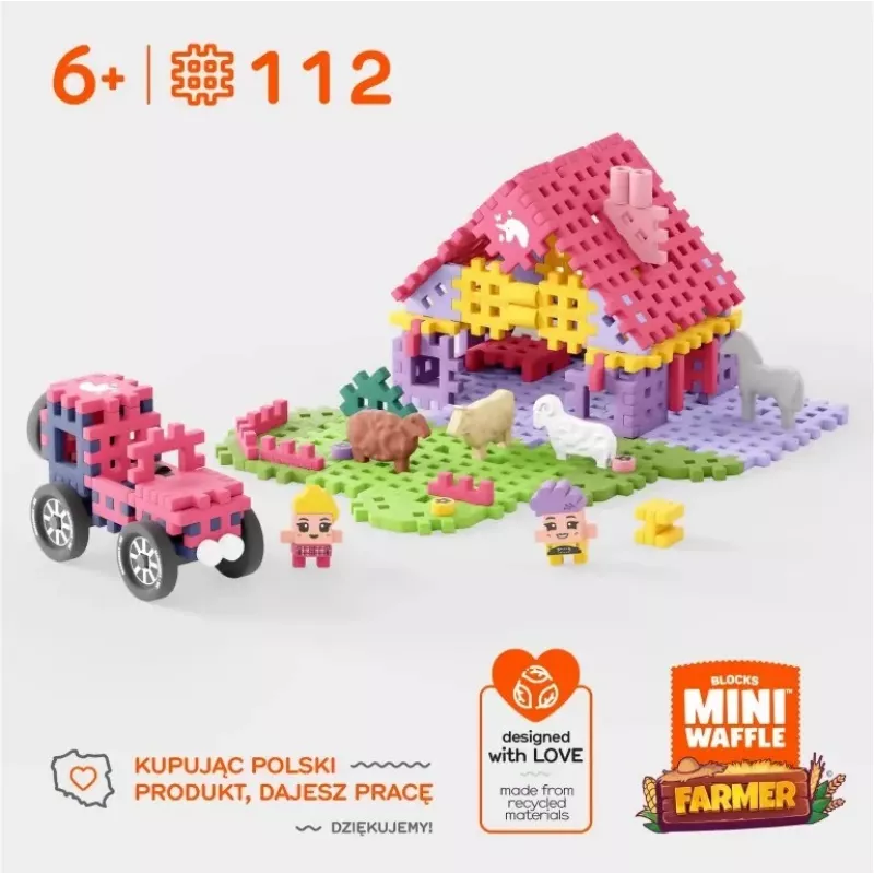 Žaislinis konstravimo rinkinys Marioinex Mini Waffle 112 dalių – Ūkininkas Urocze Ranczo, įvairiaspalvis, amžius 6+