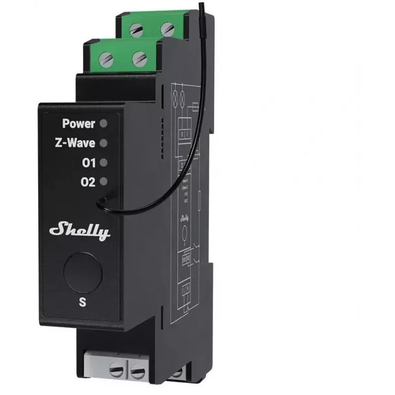 Shelly Wave Pro 2PM LR dviejų kanalų Z-Wave DIN bėgelio valdiklis