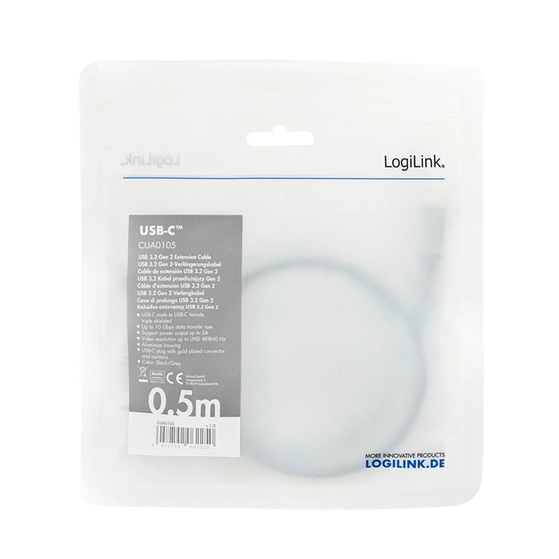 LogiLink USB laidas USB 3.2 Gen 2 CUA0105 0,5 m USB C juoda pilka