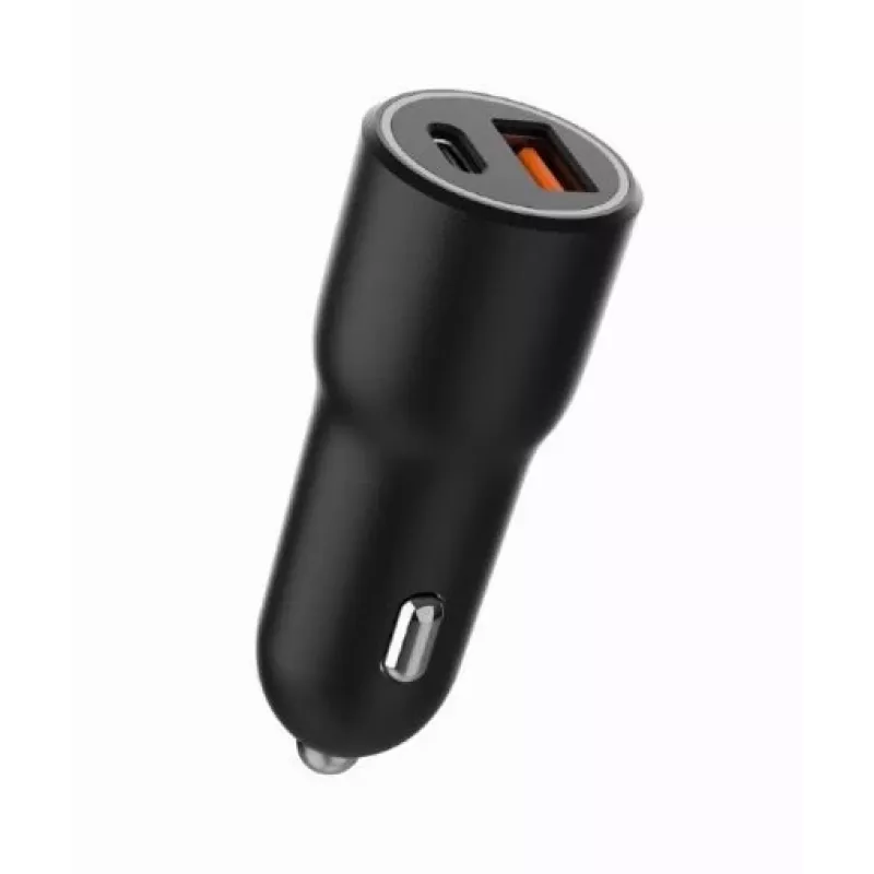 Automobilinis mobiliųjų įrenginių įkroviklis Gembird TA-UC-AC2PDQC38-CAR-01, USB-C, 38W, 12–24V, juodas