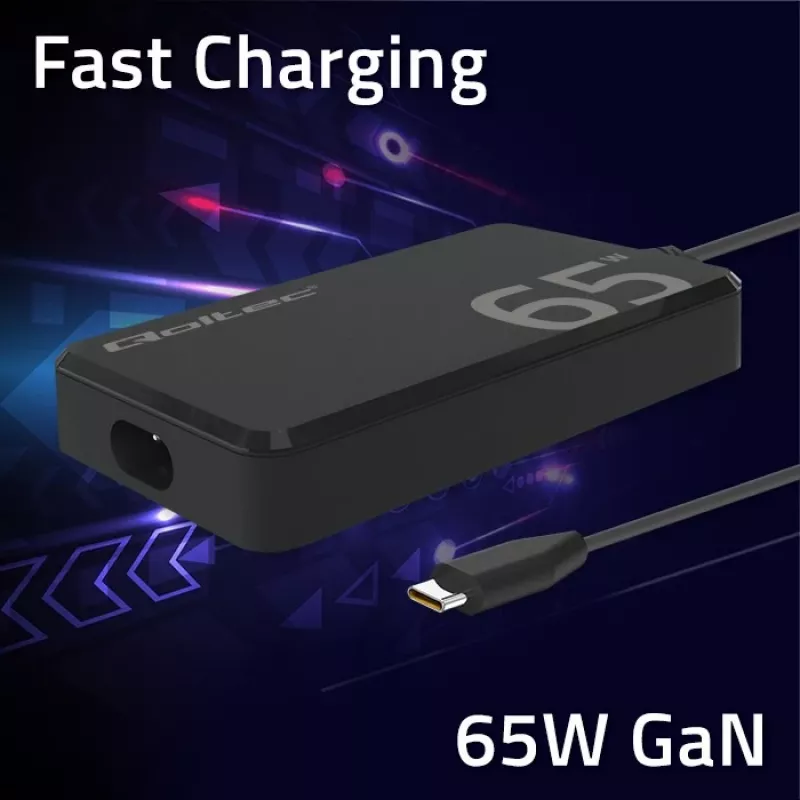 QOLTEC įkroviklis 65W GaN Super Fast plonas PD 5-20V 3.25A USB-C