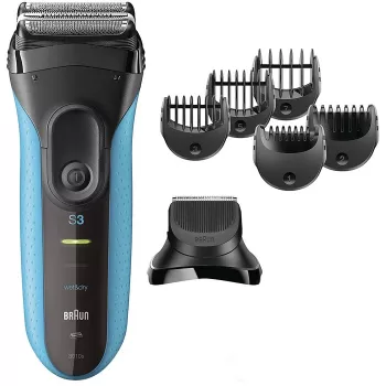 Elektrinė barzdaskutė BRAUN Series 3 3010 BT — belaidė folijos skustuvė, juoda/mėlyna