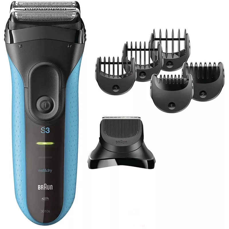 Elektrinė barzdaskutė BRAUN Series 3 3010 BT — belaidė folijos skustuvė, juoda/mėlyna