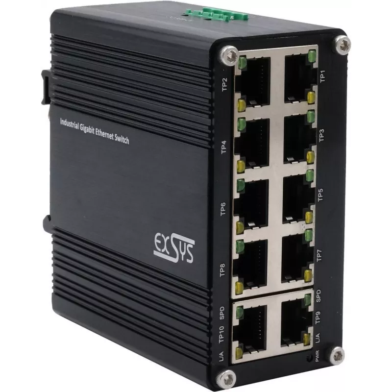 Tinklo komutatorius Exsys EX-62025 10 prievadų 10/100/1000 Mbps, 12–48 VDC maitinimas