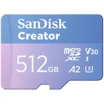 SanDisk Creator MicroSD atminties kortelė 512GB, didelis perdavimo greitis iki 190 MB/s