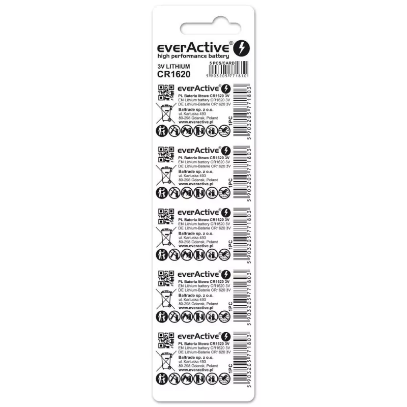 Mini ličio baterija everActive CR1620 5 vnt.