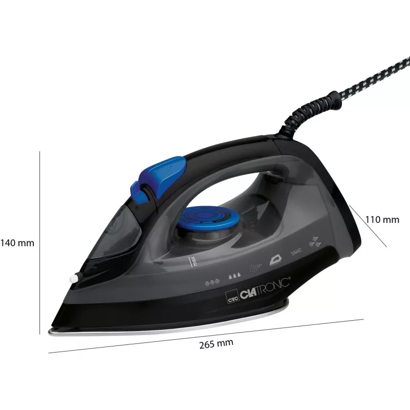Clatronic DB 3703 — Sausasis ir garinis lygintuvas, nerūdijančio plieno padas, 1800 W, juoda/pilka