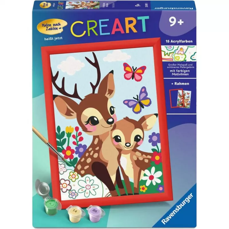 Tapybos pagal numerius rinkinys Ravensburger CreArt Happy Deer — numeruota drobės tapybos rinkinys
