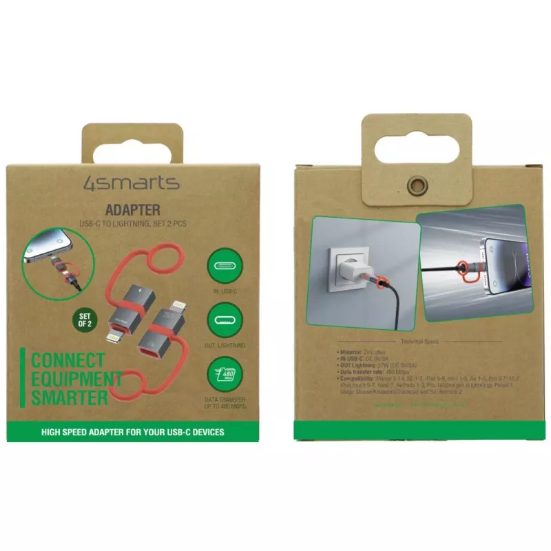 USB-C į Lightning adapteris 4smarts 541522, 27W PD, 2 vnt.