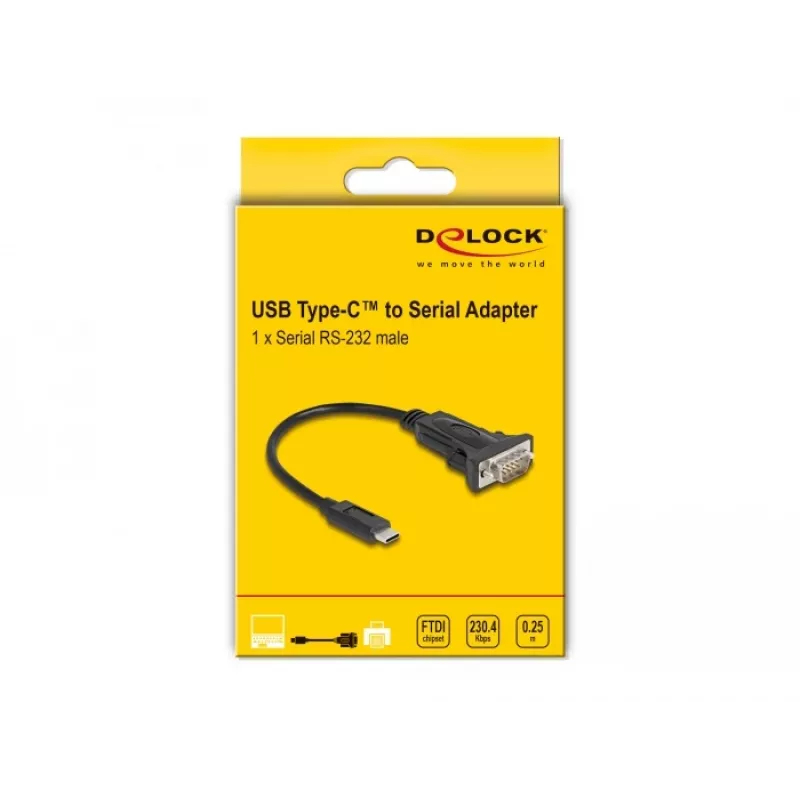 DeLOCK adapteris USB Type-C į RS-232 D-Sub 9 kontaktų kištukas 0,25 m