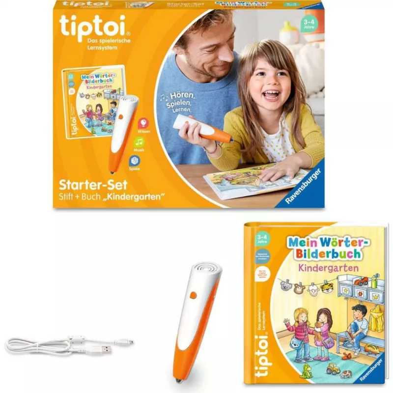 tiptoi Starter-Set: Mano žodžių paveikslėlių knyga Darželis, mokomoji knyga su rašikliu ir paveikslėlių knyga
