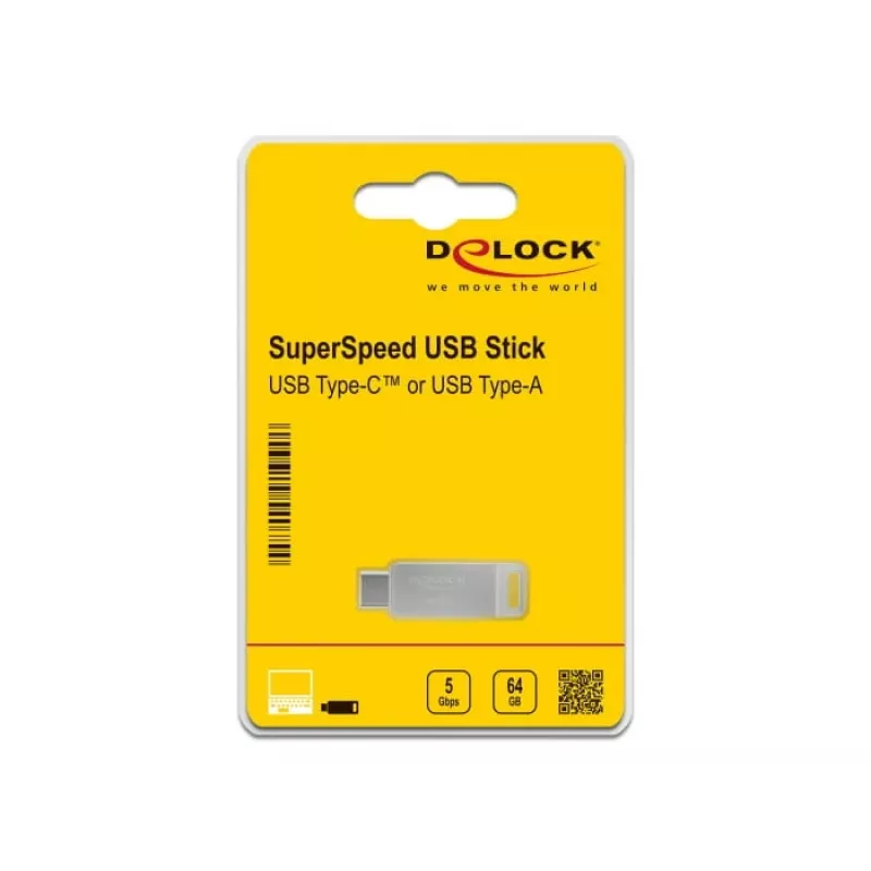 USB Flash Drive DeLOCK 64GB USB-C Type-A Apsukamas Metalinis Korpusas