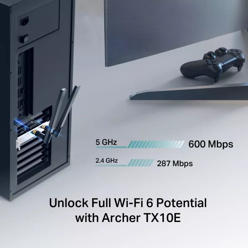 „Wi-Fi 6 Bluetooth“ PCIe adapteris TP‑LINK Archer TX10E AX900 — PCIe kortelė, AX900 Wi‑Fi 6, „Bluetooth“