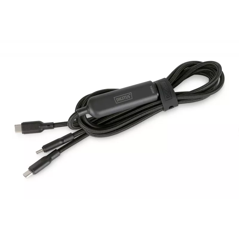 DIGITUS USB-C 2-in-1 įkrovimo laidas 140W, USB-C į 2×USB-C, 1,8 m, USB 2.0, juodas