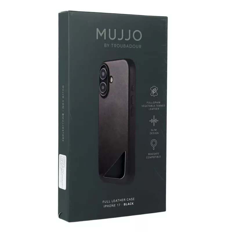 Mujjo Full Leather Case MagSafe dėklas, skirtas iPhone 17, juodas